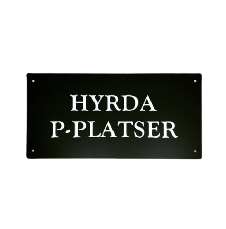 Hyrda p-platser graverad silvrig text p svart aluminium