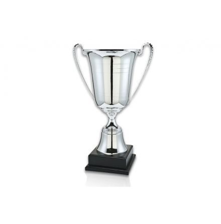 Pokal London - Exklusiv sttlig pokal i silverfrgad metall med tv handtag, svart fot