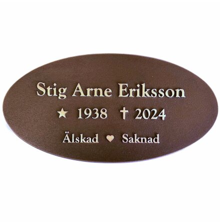 Stor oval gravskylt i brons - lskad/Saknad