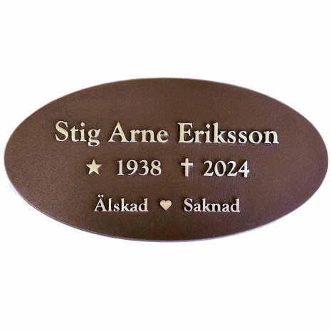 Stor oval gravskylt i brons - lskad/Saknad