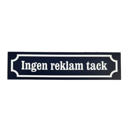 Ingen reklam tack brevldeskylt SOLBACKEN bl med vit graverad text