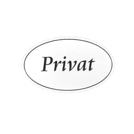 Privat, skylt med dubbelhftande tejt p baksidan
