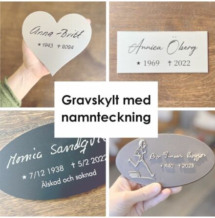 Gravskylt med namnteckning