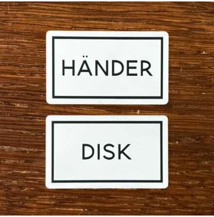 Disk och H�nder, skyltar med tydlig uppm�rkning av k�kshanddukar