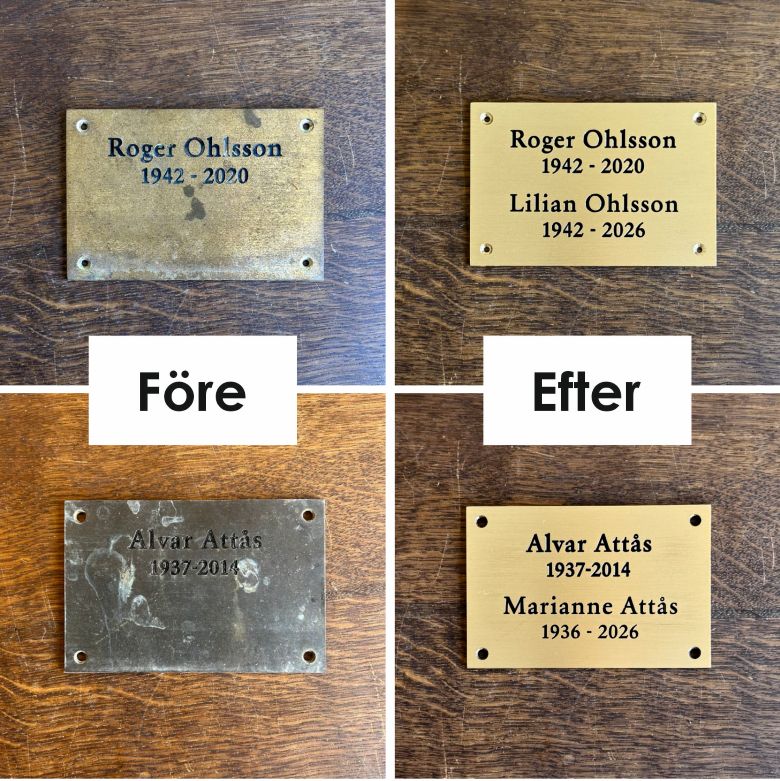 Renovering av m�ssingsskyltar f�re och efter